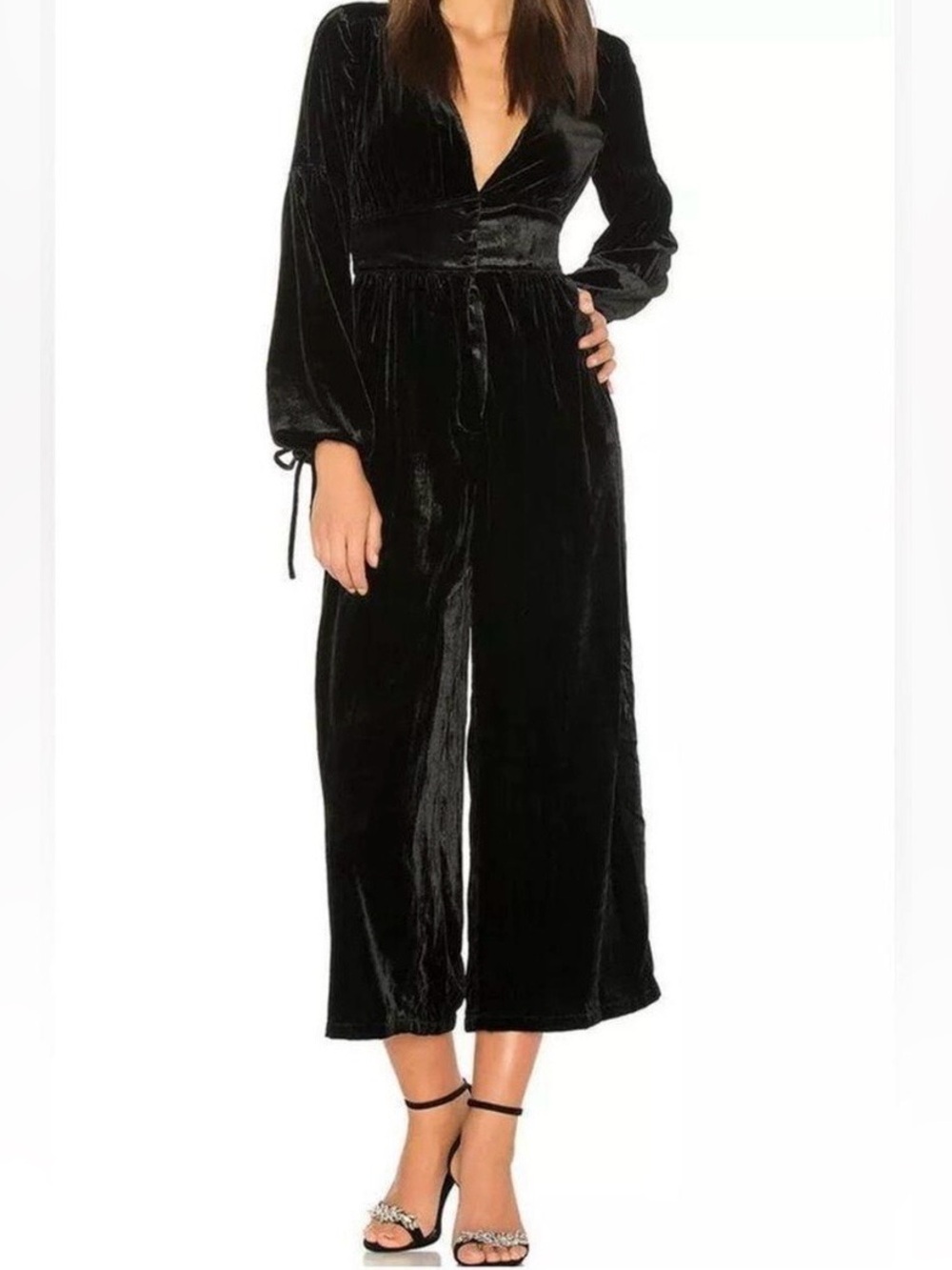 Free people black true lovin velvet jumpsuit size M